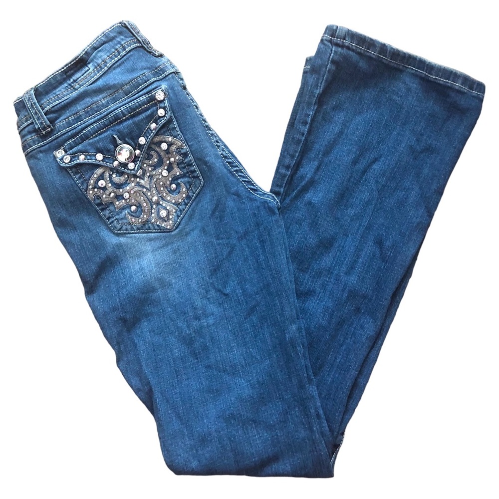 LA Idol Bedazzled Bootcut Jeans Embellished Pocket Y2K Denim 9